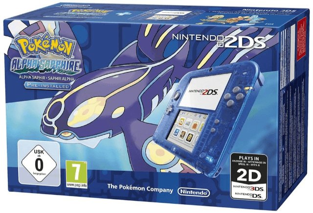 2DS Console Pokemon Sapphire Edition box art for Nintendo 3DS